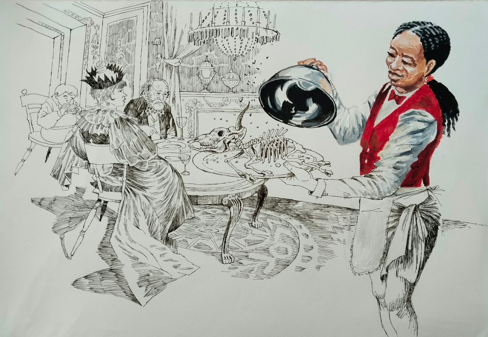 Burhan Kum — Fine Dine, 2026, Ink and acrylic on paper, 35x50 cm