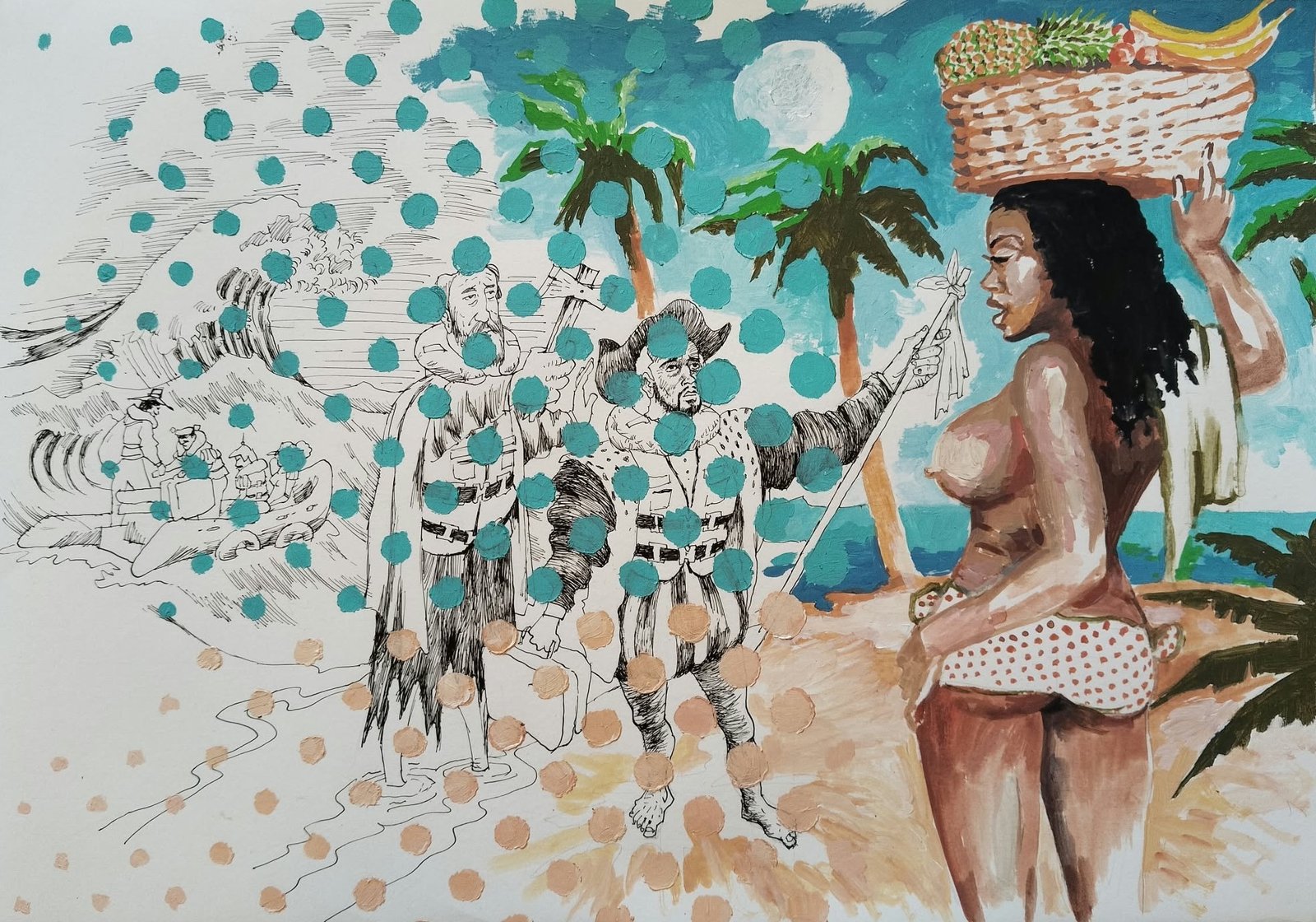 Burhan Kum — Illegal Immigrants, 2026, Ink and acrylic on paper, 35x50 cm