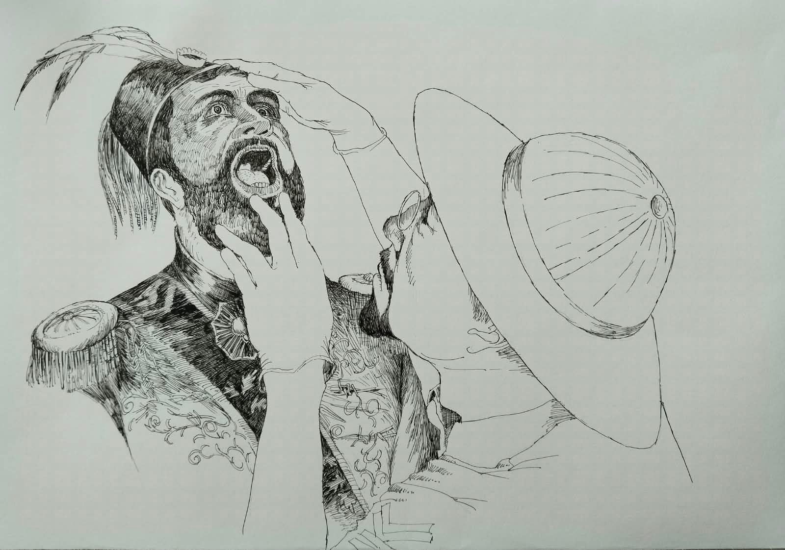 Burhan Kum — Natural (S)election, 2026, Ink on paper, 35x50 cm
