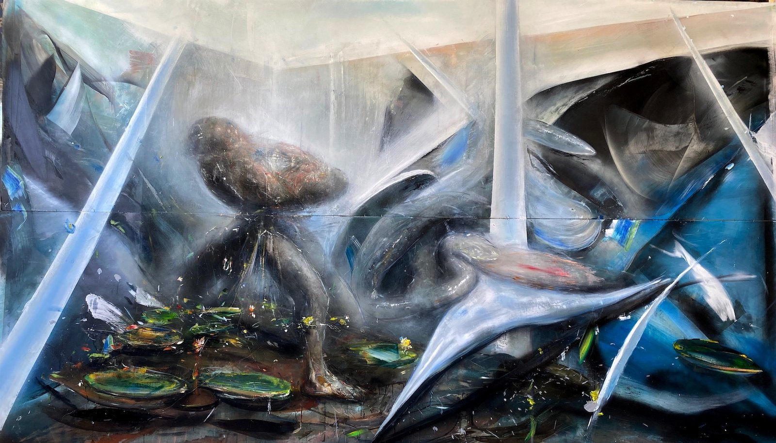 Şevket Sönmez — Display, 2024, Oil on paper, 160 x 280 cm